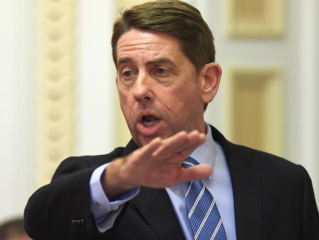 Queensland Minister for State Development, Infrastructure and Planning and Manufacturing Cameron Dick gestures during Question Time at Parliament House in Brisbane, Wednesday, June 13, 2018. (AAP Image/Dave Hunt) NO ARCHIVING