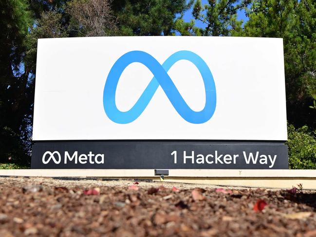 (FILES) The Meta (formerly Facebook) logo marks the entrance of their corporate headquarters in Menlo Park, California on November 9, 2022. Meta on February 9, 2024 confirmed it is assessing when the word "Zionist" should be deemed hate speech as online anti-Semitism escalates amid the Israel-Hamas war. (Photo by JOSH EDELSON / AFP)