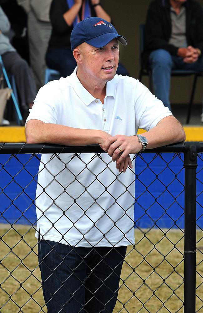 Peter Dutton, who has kept his Home Affairs portfolio, watching his son play rugby this weekend. Picture: AAP