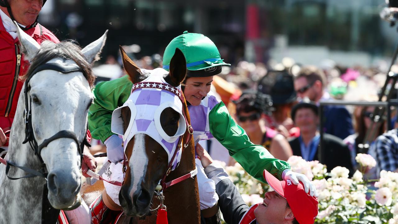 Payne after winning the 2015 Melbourne Cup riding Prince of Penzance. Picture: George Salpigtidis