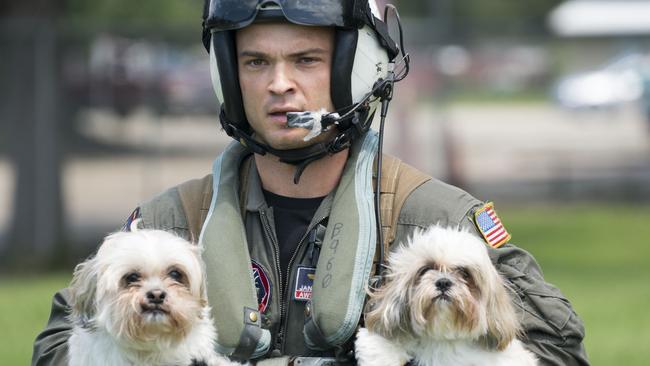 This US Navy photo released on September 1, 2017 shows Naval Aircrewman (Helicopter) 2nd Class Jansen Schamp, a native of Denver, Colorado and assigned to the Dragon Whales of Helicopter Sea Combat Squadron (HSC) 28, rescuing two dogs at Pine Forrest Elementary School, a shelter that required evacuation after flood waters from Hurricane Harvey reached its grounds on August 31, 2017 in Vidor, Texas.  The mission resulted in the rescue of seven adults, seven children and four dogs. US Fleet Forces Command sent personnel and assets to bolster Northern Command's support of FEMA's assistance to federal, state and local authorities ongoing relief efforts in the aftermath of Hurricane Harvey.  / AFP PHOTO / US NAVY / Christopher LINDAHL / RESTRICTED TO EDITORIAL USE - MANDATORY CREDIT "AFP PHOTO / US NAVY/CHRISTOPHER LINDHAL/HANDOUT" - NO MARKETING NO ADVERTISING CAMPAIGNS - DISTRIBUTED AS A SERVICE TO CLIENTS