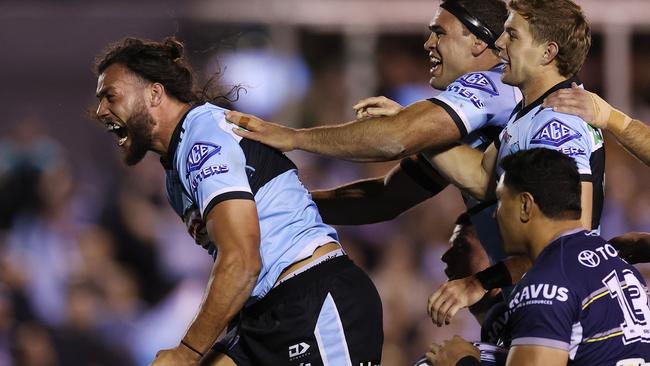 Toby Rudolf scored the Sharks’ opening try. Picture: Mark Kolbe/Getty Images