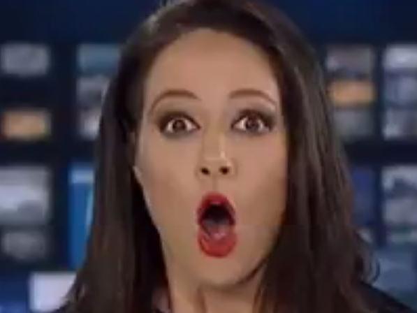 In a video snippet shared by Media Watch yesterday, ABC News 24 presenter Natasha Exelby nearly jumps out of her chair  when she momentarily fails to realise that she is on air. Source : Supplied