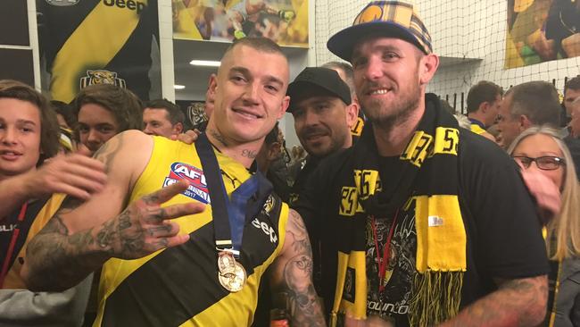 Best mates Dustin Martin and Dane Swan partied hard after the Grand Final.