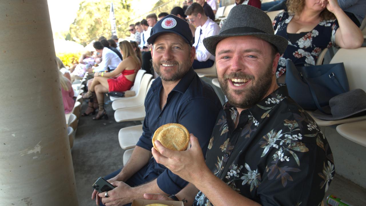 Braiden Davis with Josh Davies having a blast at the Lismore Cup on Thursday.