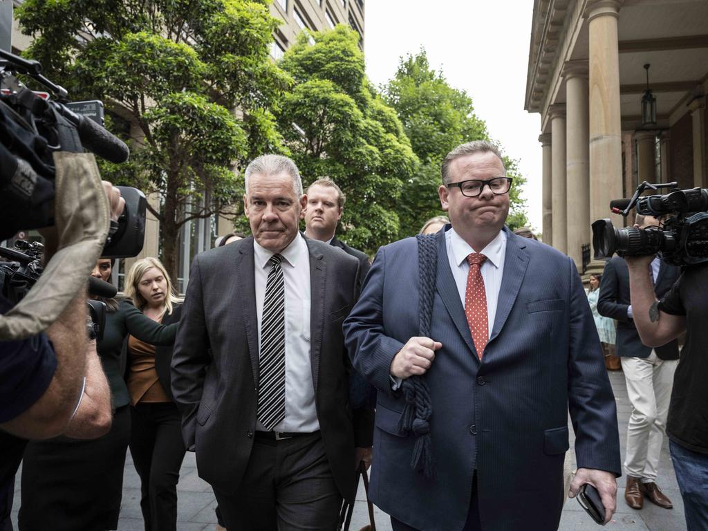 Kristian White pictured behind his lawyers entering court on Friday.Picture: NewsWire/ Monique Harmer