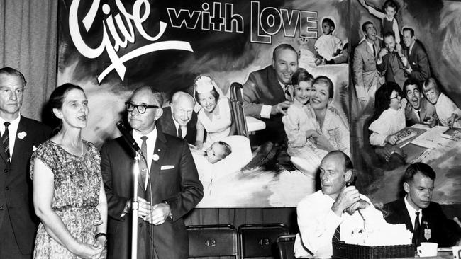 Dame Elisabeth Murdoch at the 1957 Royal Children's Hospital appeal in Studio 1, 3DB. Picture: Royal Children’s Hospital Archives