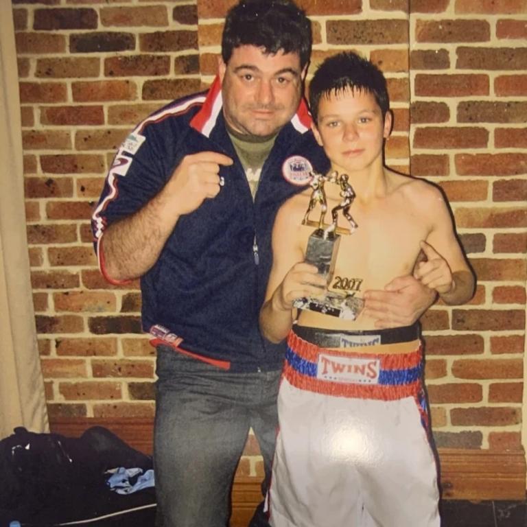 Boxing star George Kambosos as a young amateur with his dad Jim.