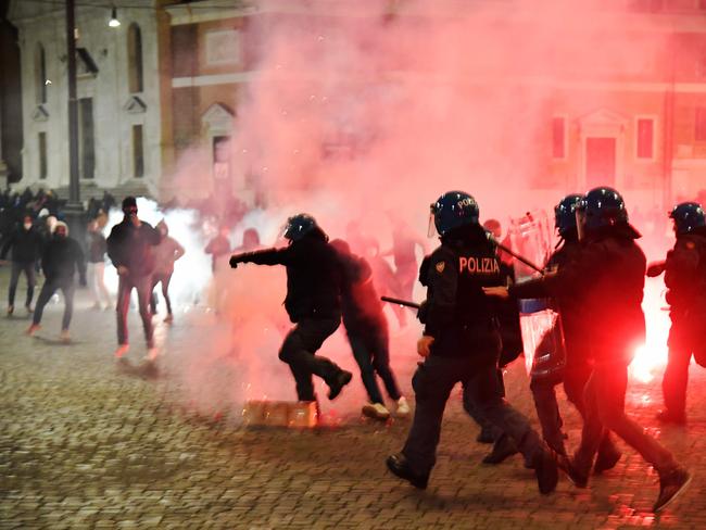 Italian police clash with protesters in Rome. Picture: AFP