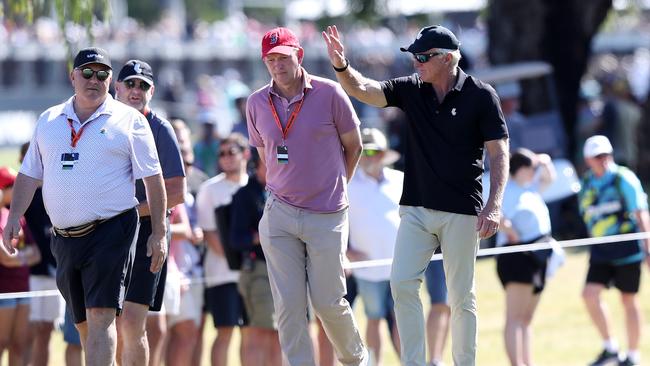 Greg Norman, Commissioner of LIV, waves to fans in Adelaide. Picture: Sarah Reed/Getty