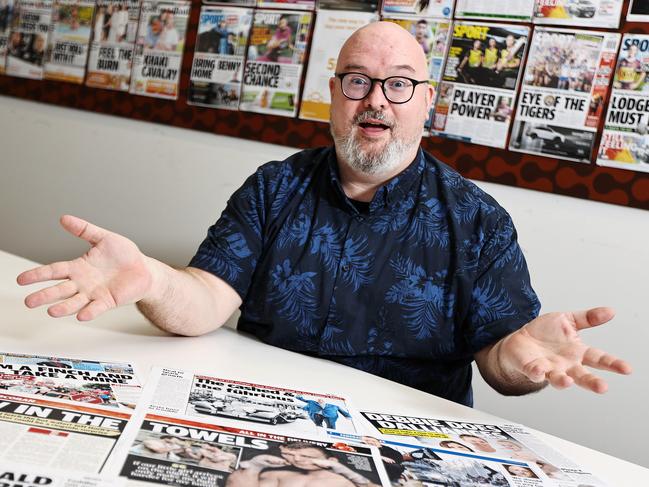 Assistant Night Editor Baz McAlister with his award-winning headlines. Pic Tara Croser.