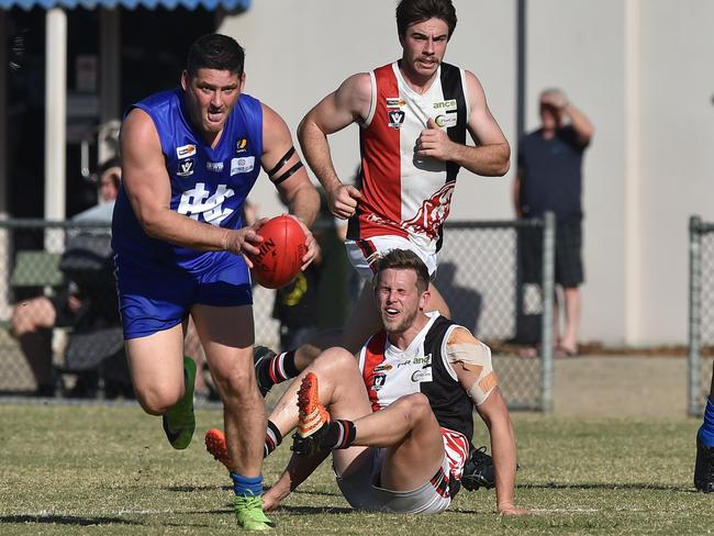 Brendan Fevola got plenty of the ball in his first game for Hastings against Devon Meadows on Saturday. Picture: James Ross