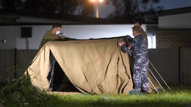 The military sets up tents outside Epping Gardens Nursing Home. Picture: Tony Gough