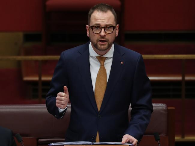 Senator Andrew Bragg delivering his maiden speech in the Senate in August. Picture: Kym Smith