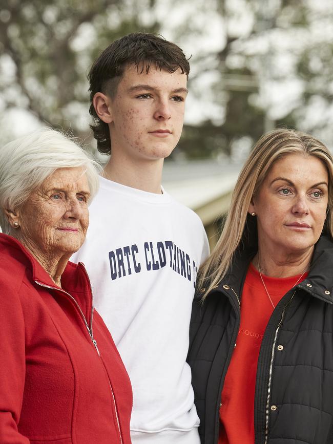 Barb Kerley, Campbell Hossack, 15, and Gail Kerley at the family home in Walker Flat. Picture: Matt Loxton