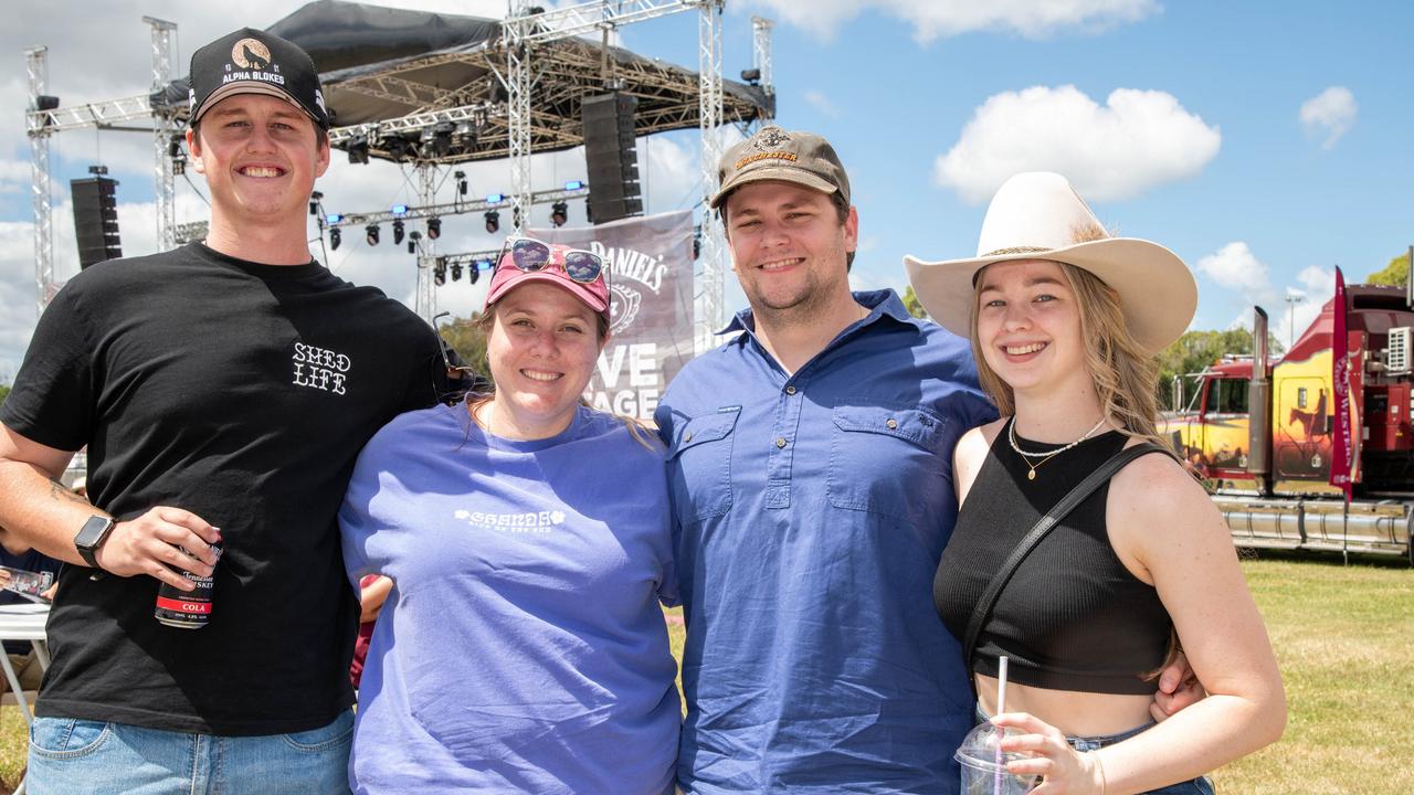 Liam Woodroffe (left), Ghislaine Angell, Kyle Meiklejohn and Jordi Millward. Meatstock - Music, Barbecue and Camping Festival at Toowoomba Showgrounds.Saturday March 9th, 2024 Picture: Bev Lacey