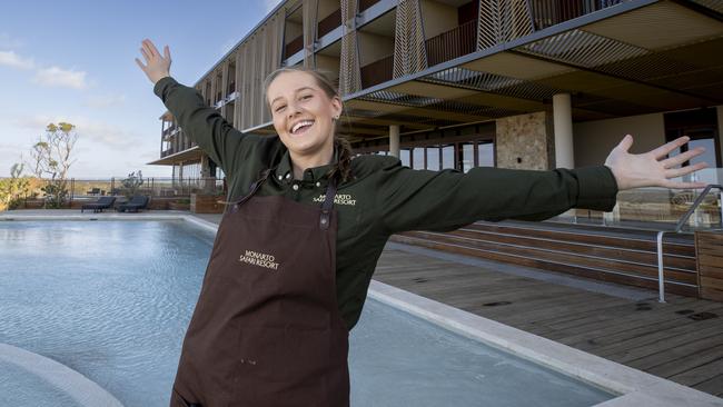 Ella Thulborn is on the Food and Beverage staff at Monarto Safari Resort and welcomes visitors with open arms. Picture: Brett Hartwig.