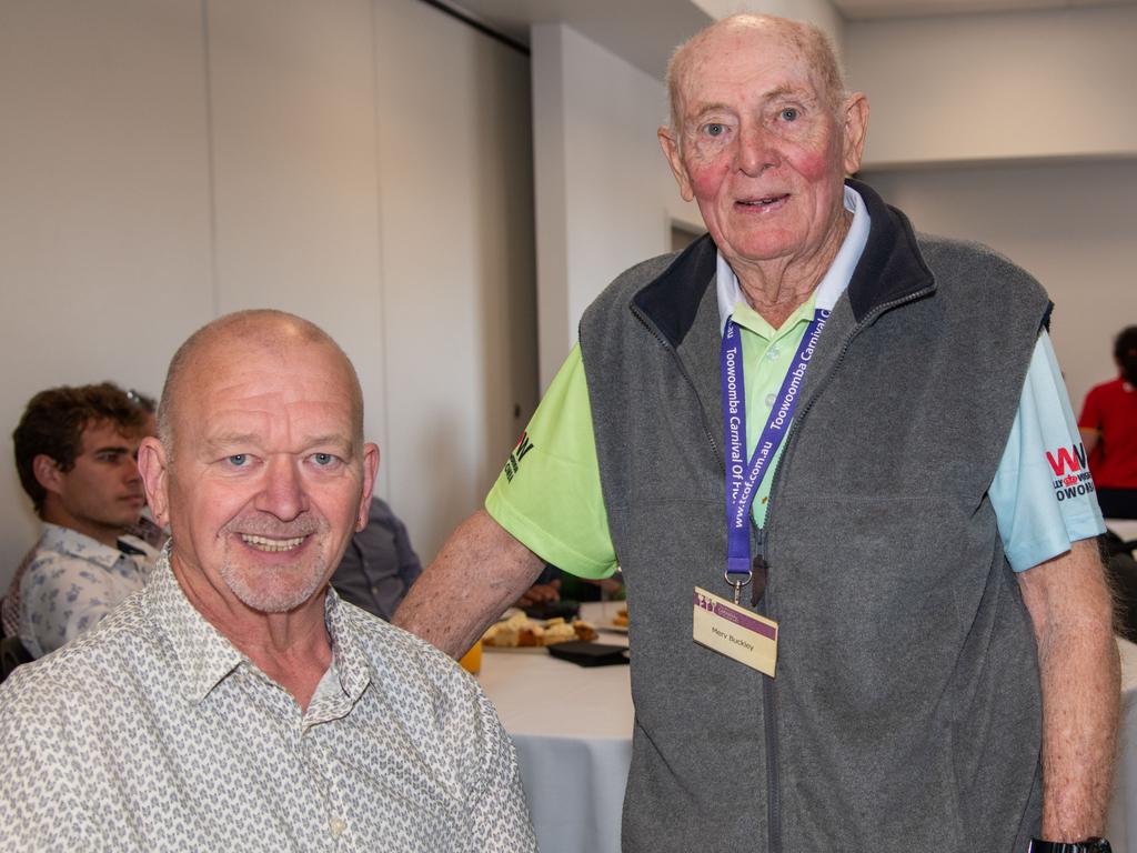Michael Glennon (left) and Merv Buckley. Chronicle Garden Competition, awards presentation at Oaks Toowoomba Hotel.Thursday September 14, 2023