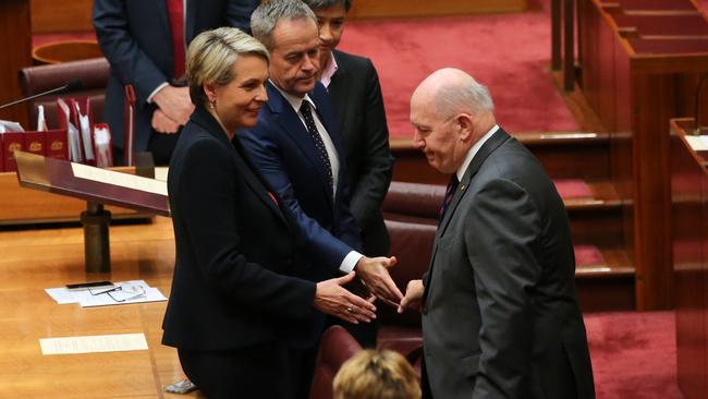 The Governor General, General Sir Peter Cosgrove Ignores Deputy Opposition Leader Tanya Plibersek at the opening of the 2nd session of Parliament, in the Senate Chamber at Parliament House in Canberra. Picture Kym Smith