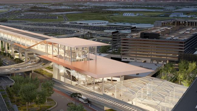 How the elevated station would look at Melbourne Airport. Picture: Supplied