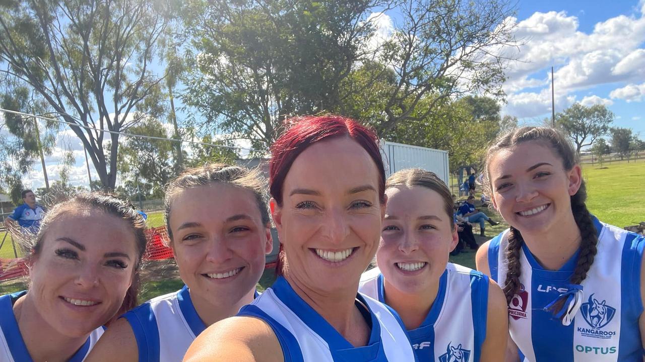 Brittany Lauga and her AFL Kangaroos teammates when they played at the Tony Clifford Memorial Day in August 2023.