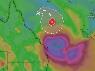 A category 2 cyclone is expected to develop off the Queensland coast on Sunday. Picture: Windy