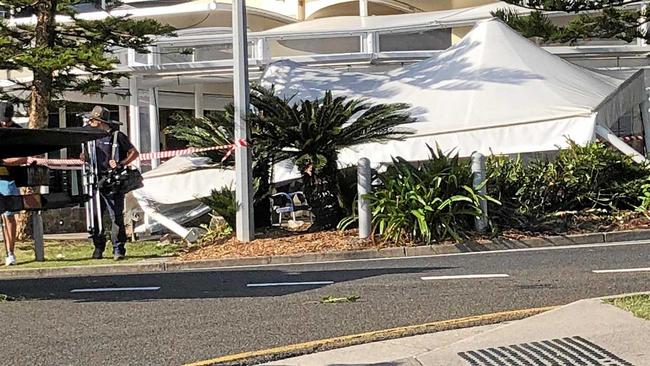 DAMAGE: A vehicle ploughed into cracked pepper Mooloolaba on Saturday moring during breakfast period. Picture: Contributed