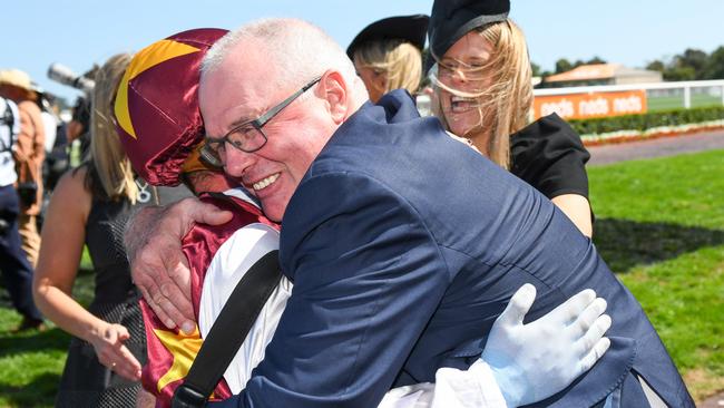 Shane Nichols celebrating one of Streets Of Avalon’s wins. Picture: AAP