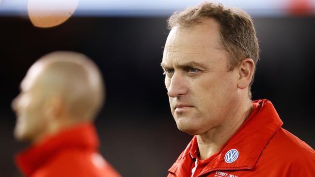 John Longmire puts the emotions away when he fronts the media. Picture: AFL Media/Getty Images