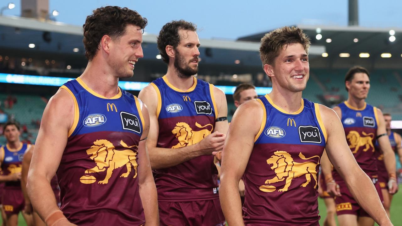 Zac Bailey (right) post match vs. Sydney Swans Rd 1. Picture: Cameron Spencer/Getty Images