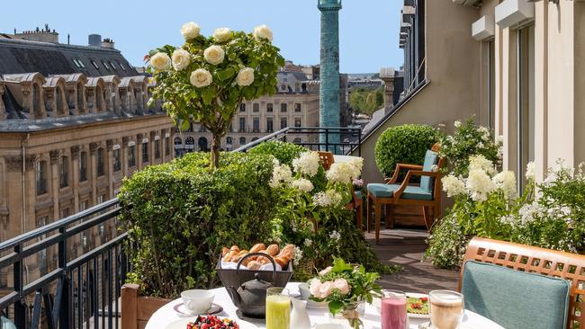 Breakfast delights on a balcony at the Park Hyatt Paris-Vendome.