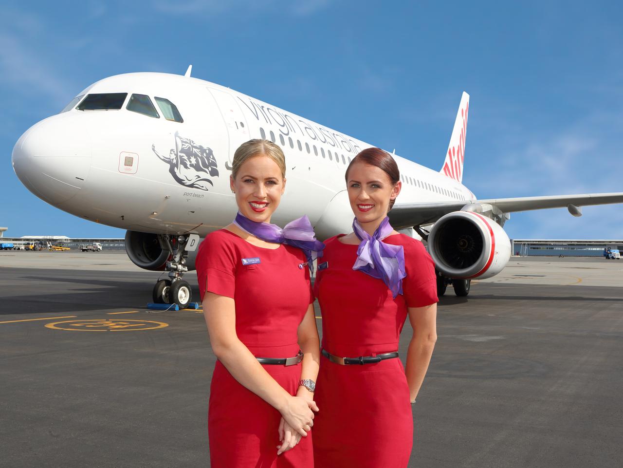 A supplied picture from Virgin Australia. Imogen Clayton (left) and Emma Vernis (right) from Perth’s Virgin Australia crew. To go with story by Yasmine Phillips on plane etiquette.