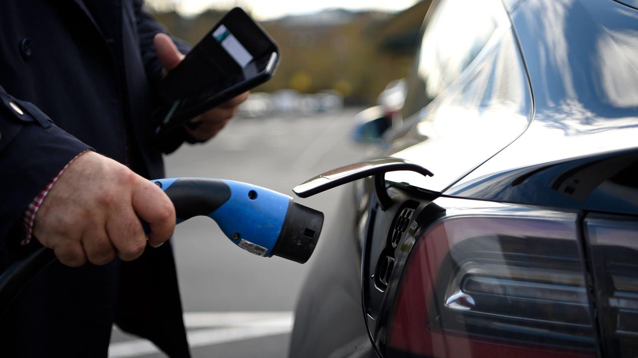 A Tesla electric vehicle about to be charged. Picture: Daniel Leal-Olivas/AFP