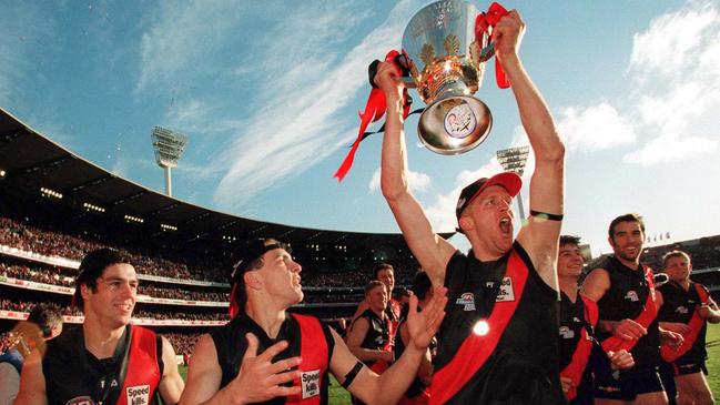 John Barnes and teammates with the premiership cup. 2000 Grand Final. Essendon v Melbourne. MCG.