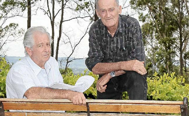 Farmers Brian Suffolk (left) and Fred Hoskins of Tucki are opposed to Lismore City Council’s draft Koala Plan of Management. Picture: Mireille Merlet-Shaw