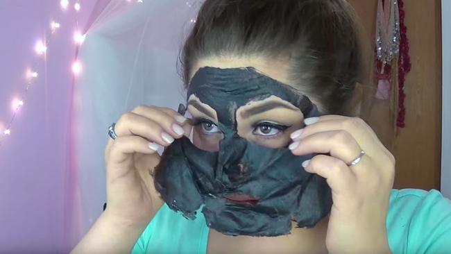 The mask goes on wet and once it dries can be peeled off gently. Picture: YouTube