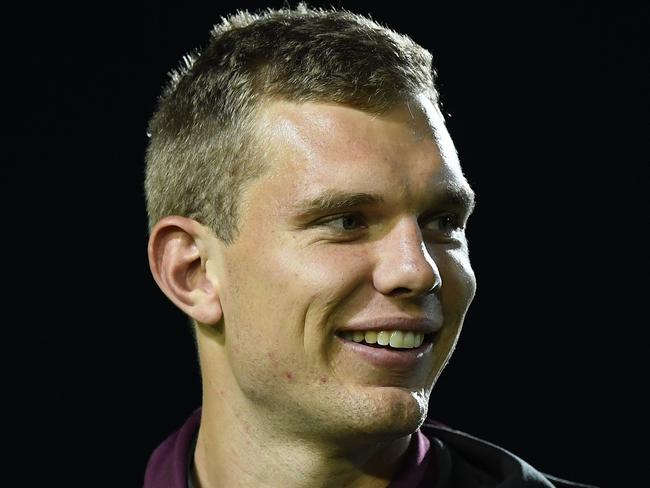 Tom Trbojevic of the Sea Eagles seen during the warm up during the Round 11 NRL match between the Manly Sea Eagles and the Gold Coast Titans at Lottoland in Sydney, Friday, May 24, 2019. (AAP Image/Joel Carrett) NO ARCHIVING, EDITORIAL USE ONLY