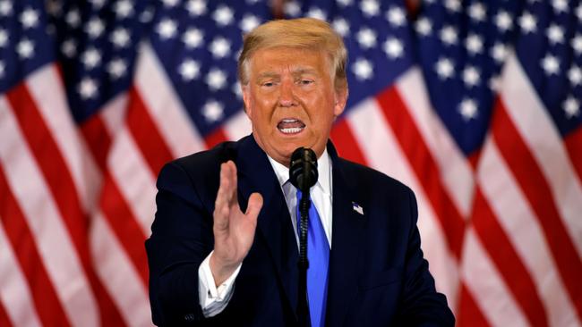 In a stunning postscript to a deadlocked election result, President Donald Trump held a news conference to say a fraud was being committed on the American people. Picture: Reuters