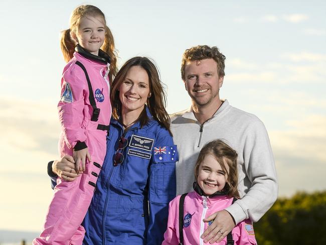 Monday 5th AUGUST 2024SA WEEKEND - Katherine Bennell-Pegg.Kateherine Bennell-Pegg was the first Australian to train as an astronaut under her own flag. Has done a year of training and now back home. With husband Campbell Pegg and kids, Hazel6 and Clara 8 (R)Pic RoyVphotography