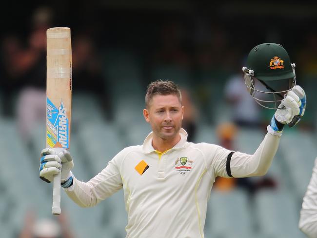 Michael Clarke celebrates his emotional century during the Adelaide Test.