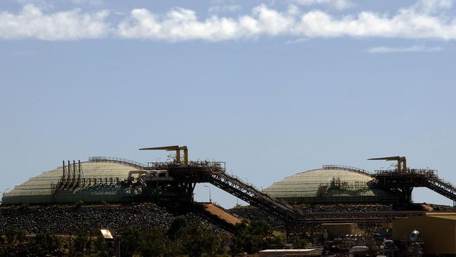 Liquefied natural gas (LNG) storage tanks at the Woodside operated North West Shelf Gas Venture near Karratha in the north of Western Australia.