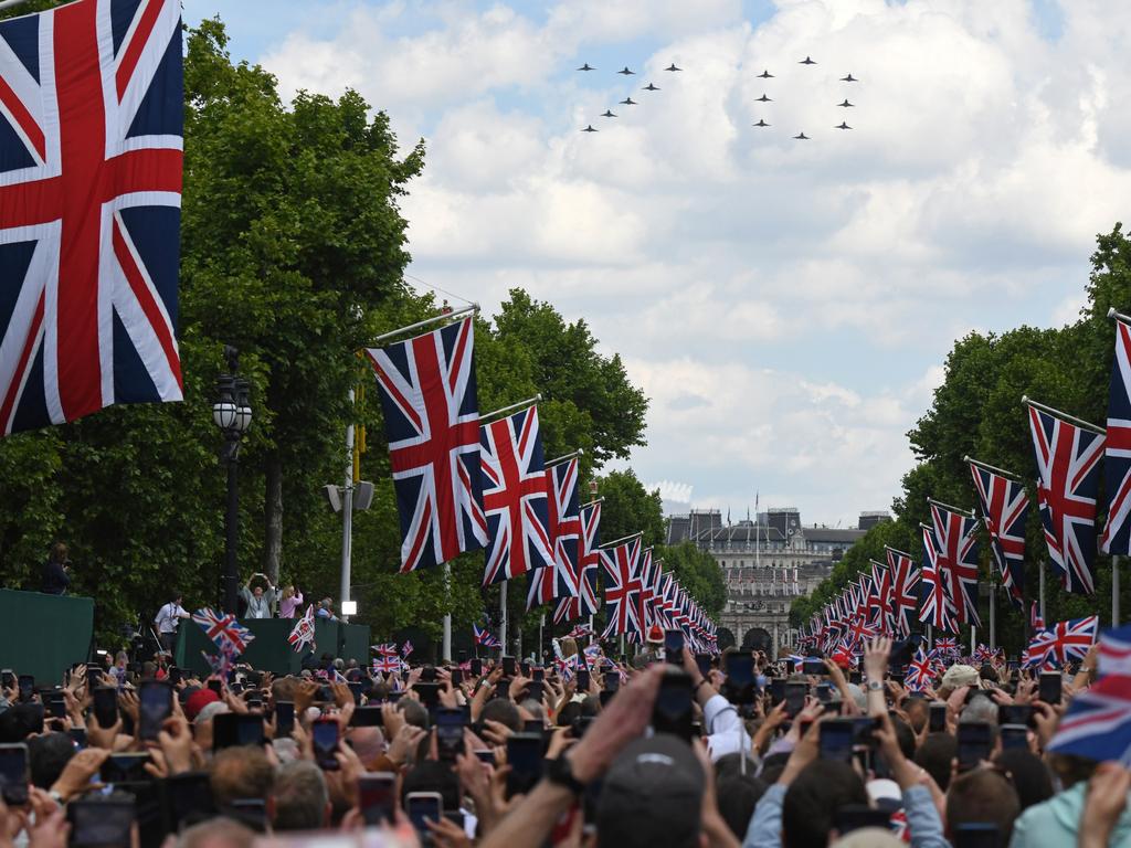 Crowds were captivated by the spectacular RAF flyover. Picture: Getty Images