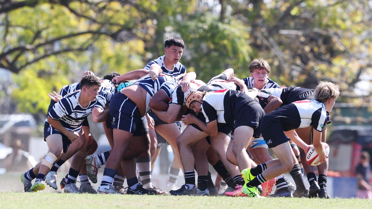 Action from the Under 16 Brisbane junior rugby league grand final between Brothers and Souths at Norman Park. Picture Lachie Millard