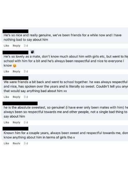 Not all of the responses are scathing – some offer glowing reviews of the men being posted. Picture: Facebook