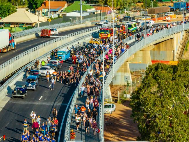 Port Augusta residents crossing the shared pedestrian path and road for the first time. Picture: SA Infrastructure and Transport