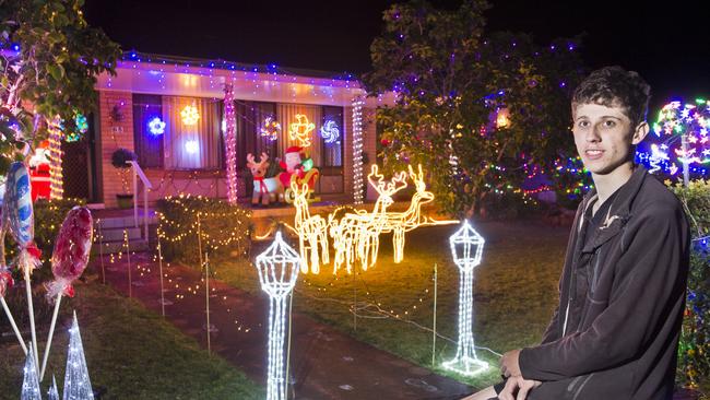 21 yo Ashley Butler with his Christmas lights display in Fitzpatrick St. Monday, 11th Dec, 2018.