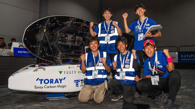 Tokai University Solar car team Japan back left: Yuichiri Kamryaka, Tomonori Matsuzaki, front row: Kohhei Sagawa, Takeharu Itsubo and Ichiro Uto. Picture: Pema Tamang Pakhrin.