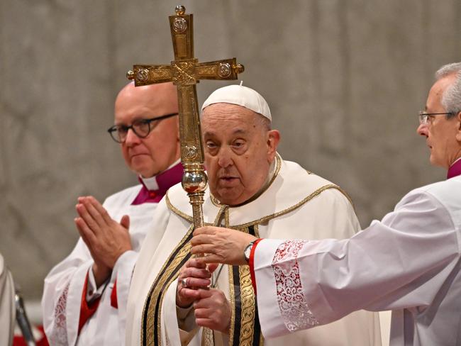 (FILES) Pope Francis celebrates the Holy mass of the Epiphany in St Peter's Basilica at the Vatican on January 6, 2025. Pope Francis was in stable condition March 5, 2025 with no new breathing attacks, the Vatican said as the 88-year-old spent his 20th day in hospital with pneumonia. (Photo by Andreas SOLARO / AFP)