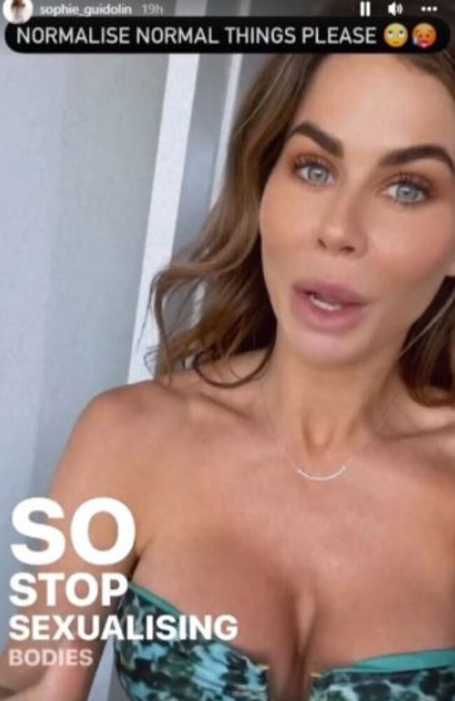 Trolls claimed she was posing ‘sexy’ in the image and she hit back demanding people ‘stop sexualising bodies’. Picture: Instagram/sophie_guidolin