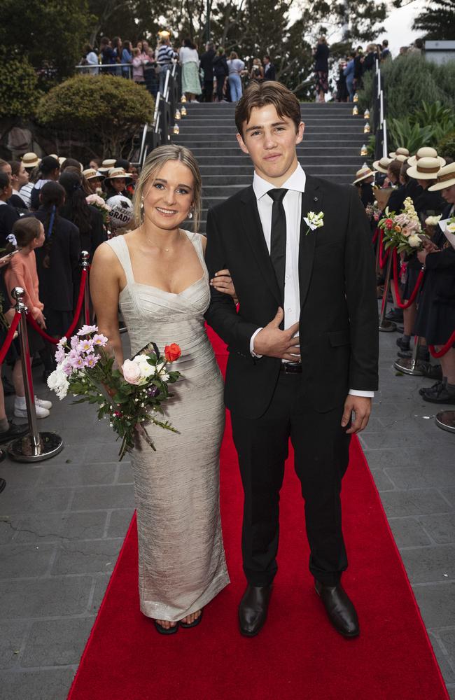 Amelia Doonan and partner Stirling Gould arrive at The Glennie School formal at Picnic Point, Thursday, September 12, 2024. Picture: Kevin Farmer